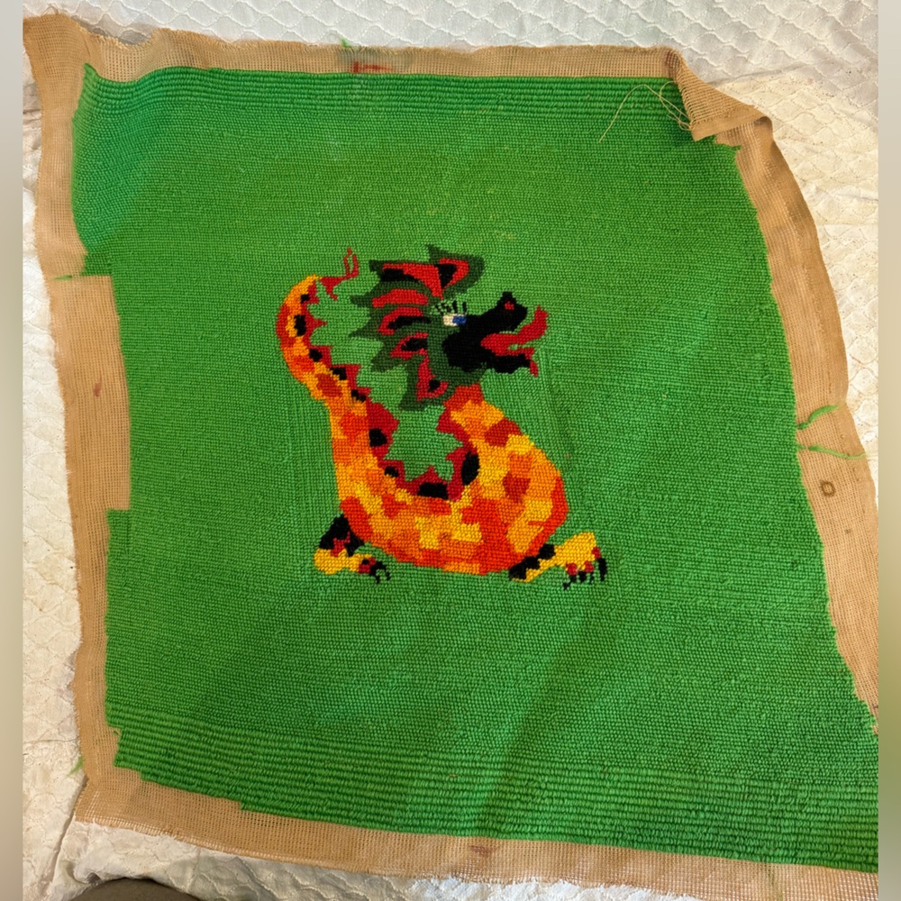 Brightly Colored Needlepoint Dragon